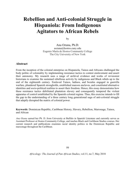 Rebellion and Anti-Colonial Struggle in Hispaniola: from Indigenous Agitators to African Rebels