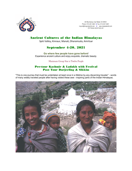 Ancient Cultures of the Indian Himalayas September 4-20, 2021