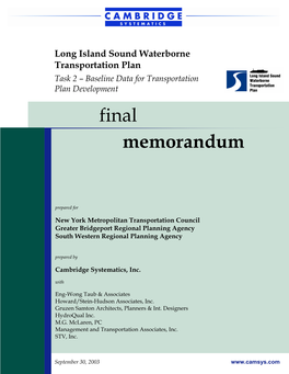 Long Island Sound Waterborne Transportation Plan Task 2 – Baseline Data for Transportation Plan Development