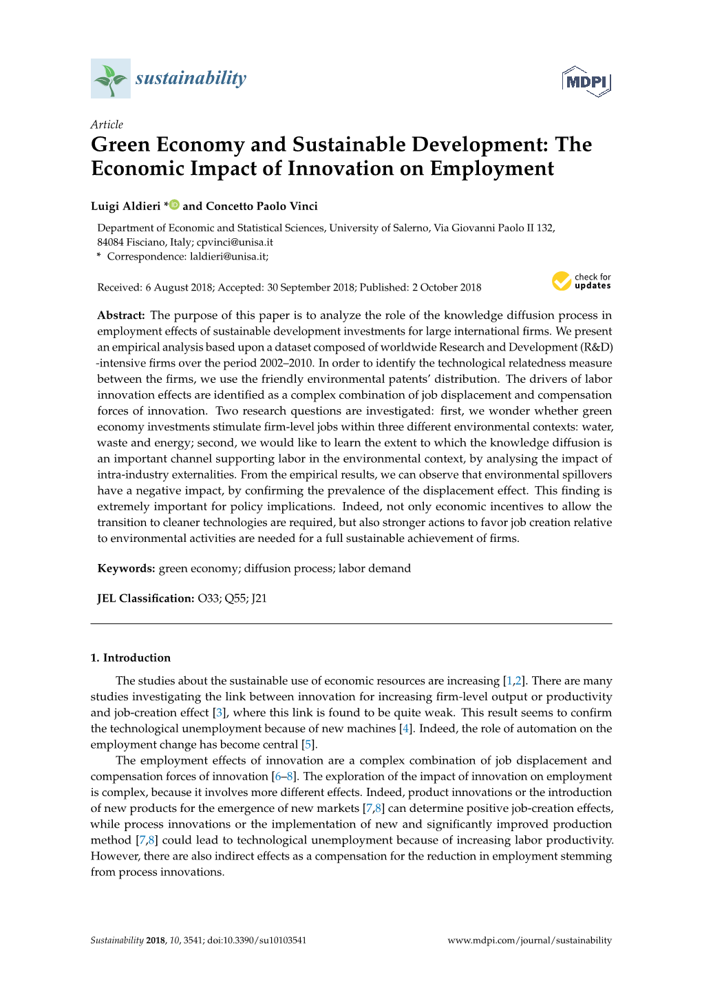 The Economic Impact of Innovation on Employment