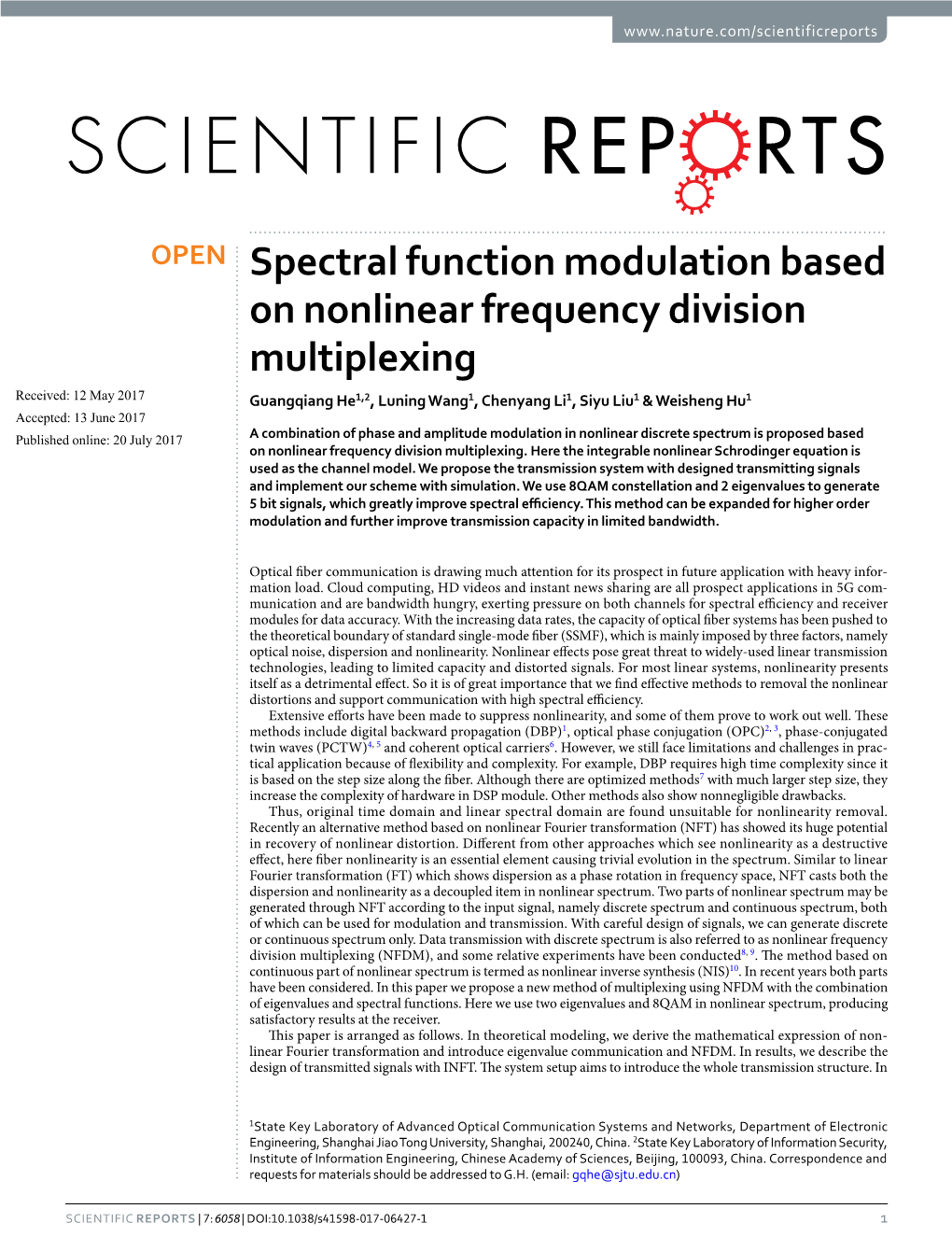 Spectral Function Modulation Based on Nonlinear Frequency Division