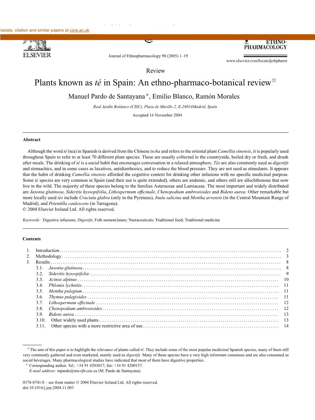 Plants Known As Té in Spain: an Ethno-Pharmaco-Botanical Review