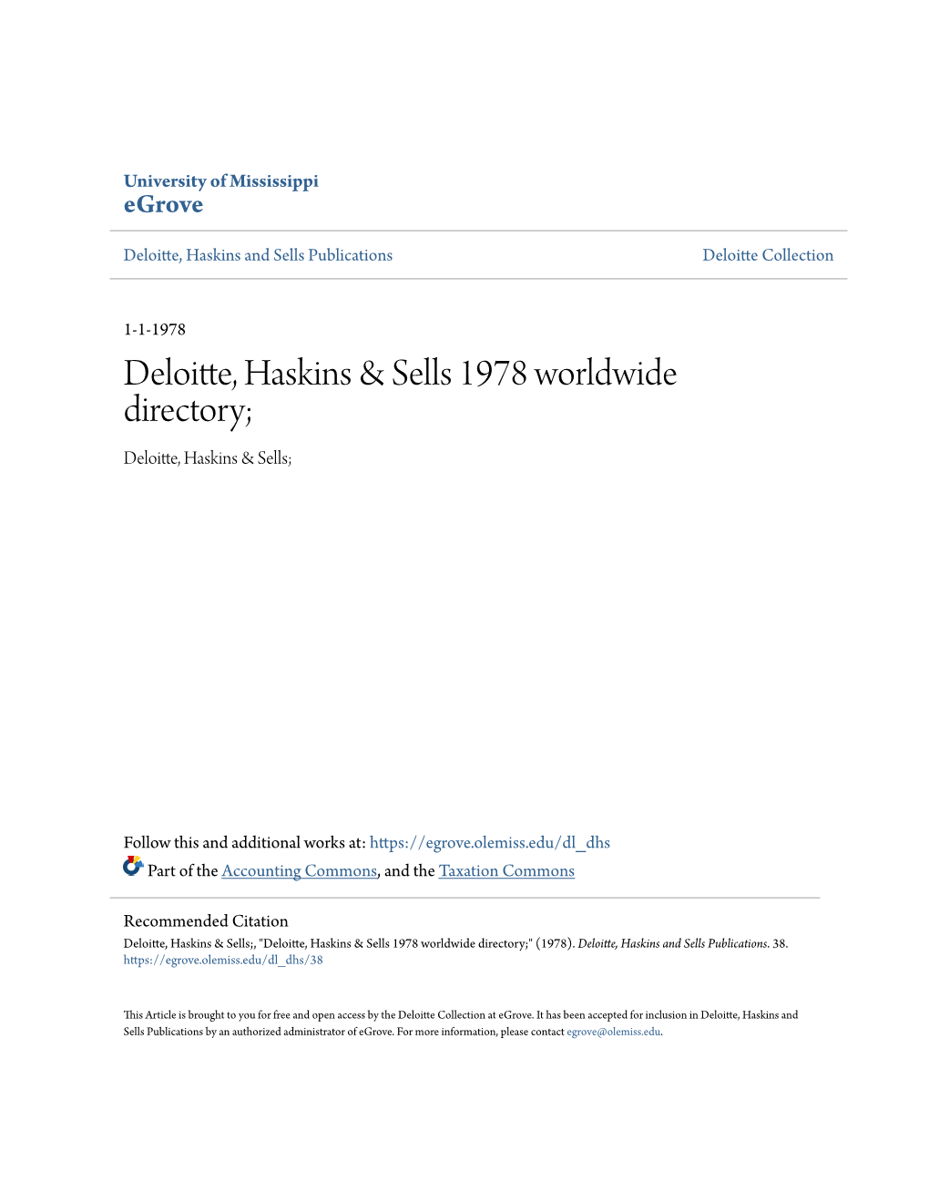 Deloitte, Haskins & Sells 1978 Worldwide Directory;