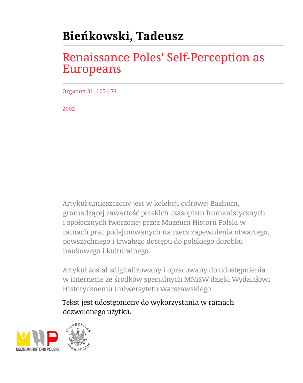 Renaissance Poles'self-Perception As