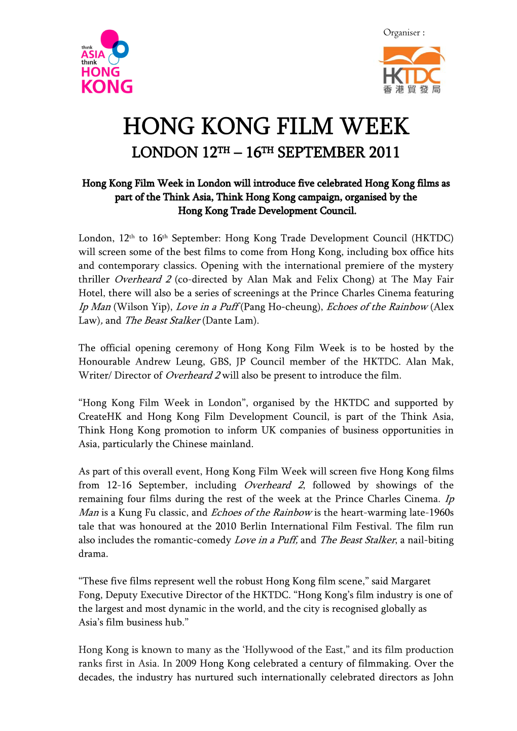 Hong Kong Film Week London 12Th – 16Th September 2011