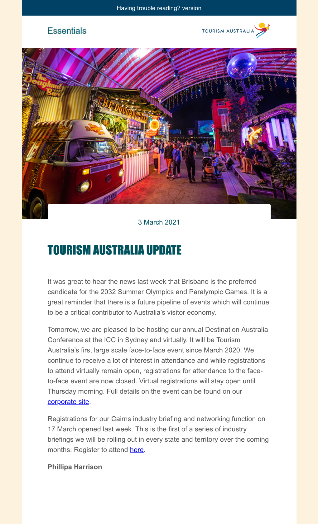 Tourism Australia Update