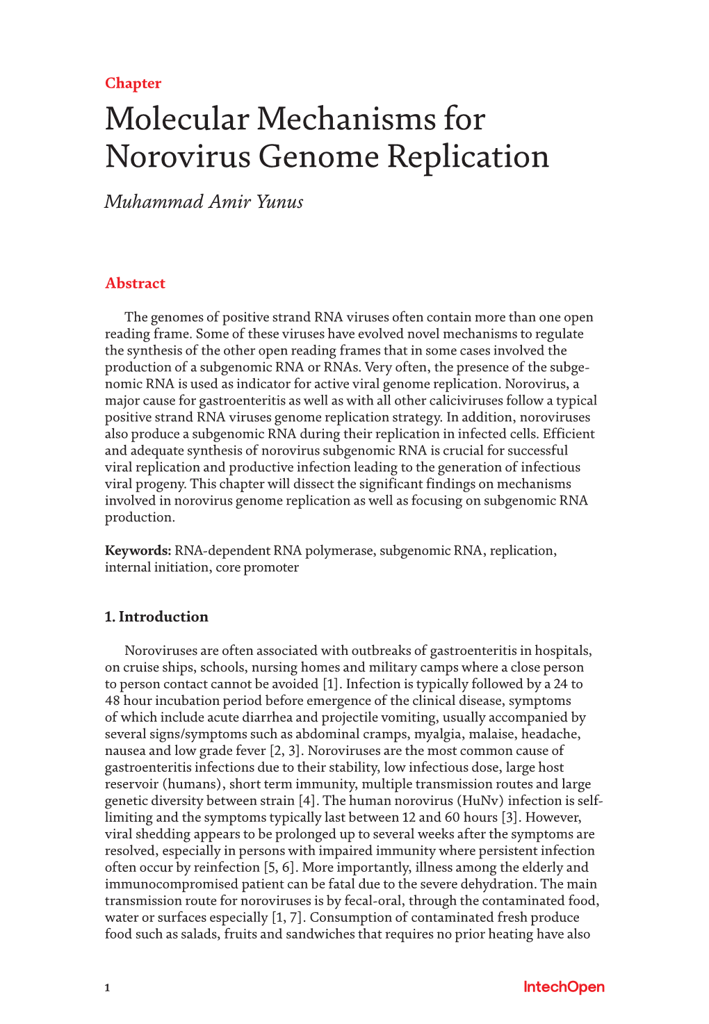 Molecular Mechanisms for Norovirus Genome Replication Muhammad Amir Yunus