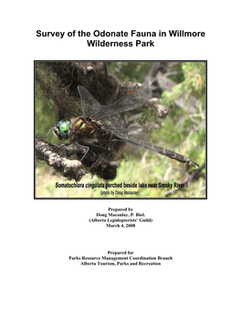 Survey of the Odonate Fauna in Willmore Wilderness Park