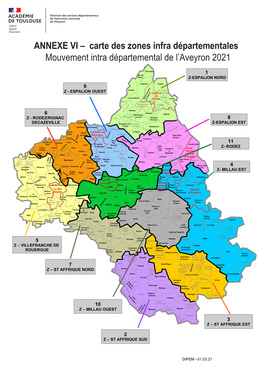 ANNEXE VI – Carte Des Zones Infra Départementales Mouvement Intra Départemental De L’Aveyron 2021