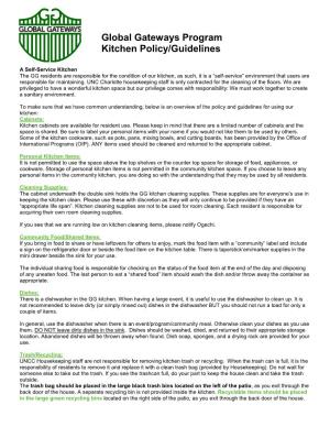 Global Gateways Program Kitchen Policy/Guidelines