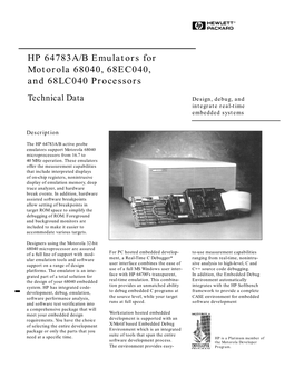 HP 64783A/B Emulators for Motorola 68040, 68EC040, and 68LC040 Processors