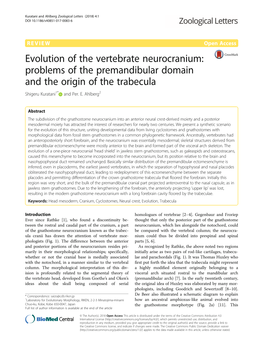 Evolution of the Vertebrate Neurocranium: Problems of the Premandibular Domain and the Origin of the Trabecula Shigeru Kuratani1* and Per