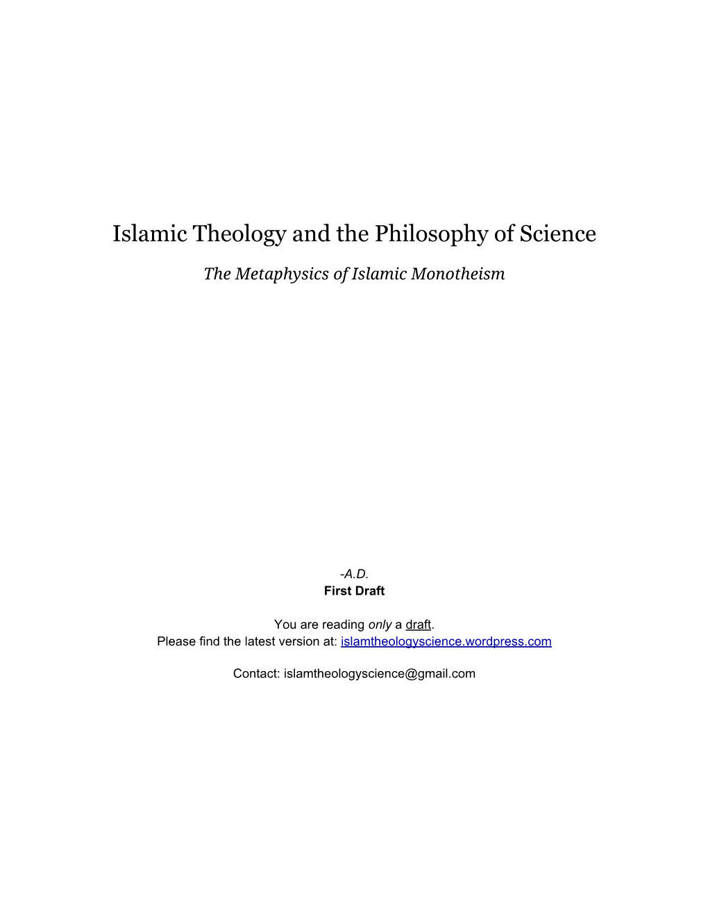 Islamic Theology and the Philosophy of Science