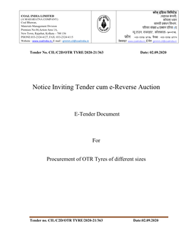 Notice Inviting Tender Cum E-Reverse Auction