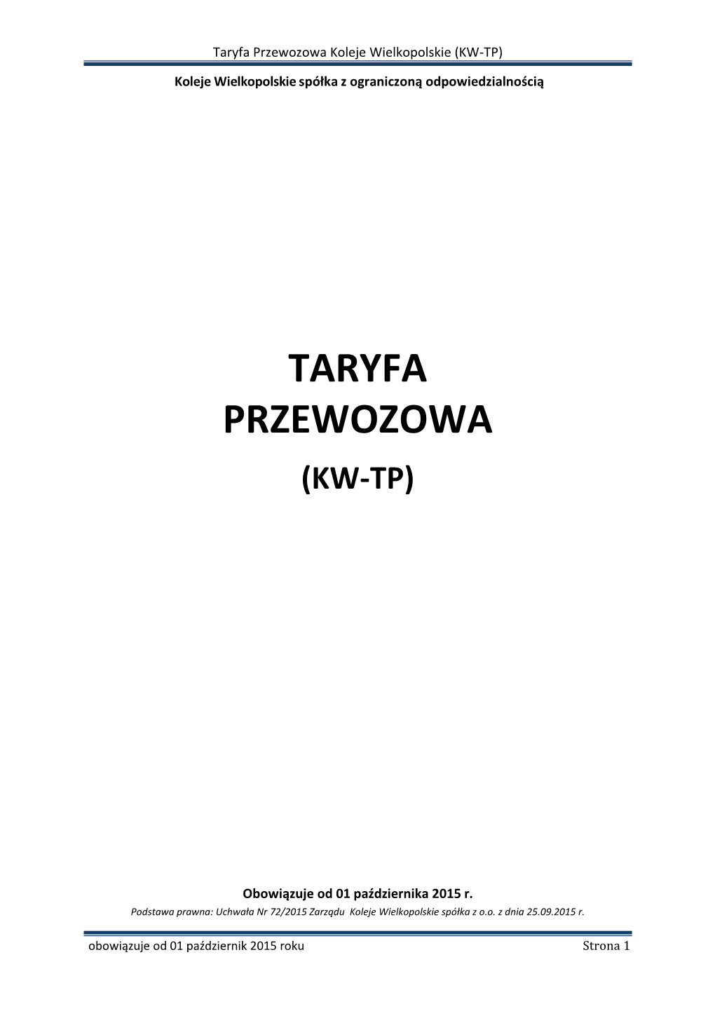 Taryfa Przewozowa Koleje Wielkopolskie (KW-TP)