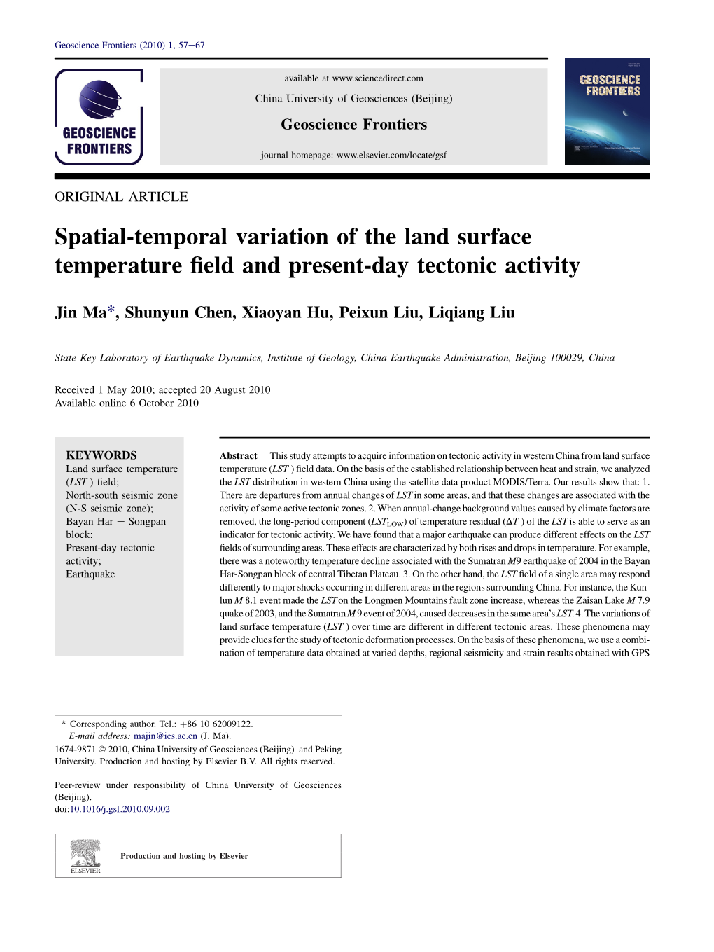 Spatial-Temporal Variation of the Land Surface Temperature Field And