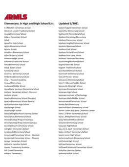 Elementary, Jr High and High School List Updated 6/2021