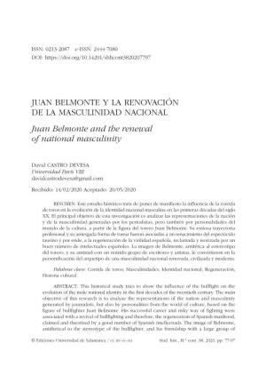 JUAN BELMONTE Y LA RENOVACIÓN DE LA MASCULINIDAD NACIONAL Juan Belmonte and the Renewal of National Masculinity