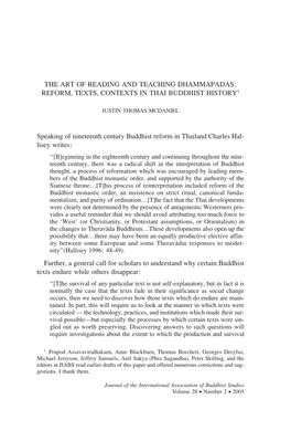 The Art of Reading and Teaching Dhammapadas: Reform, Texts, Contexts in Thai Buddhist History1