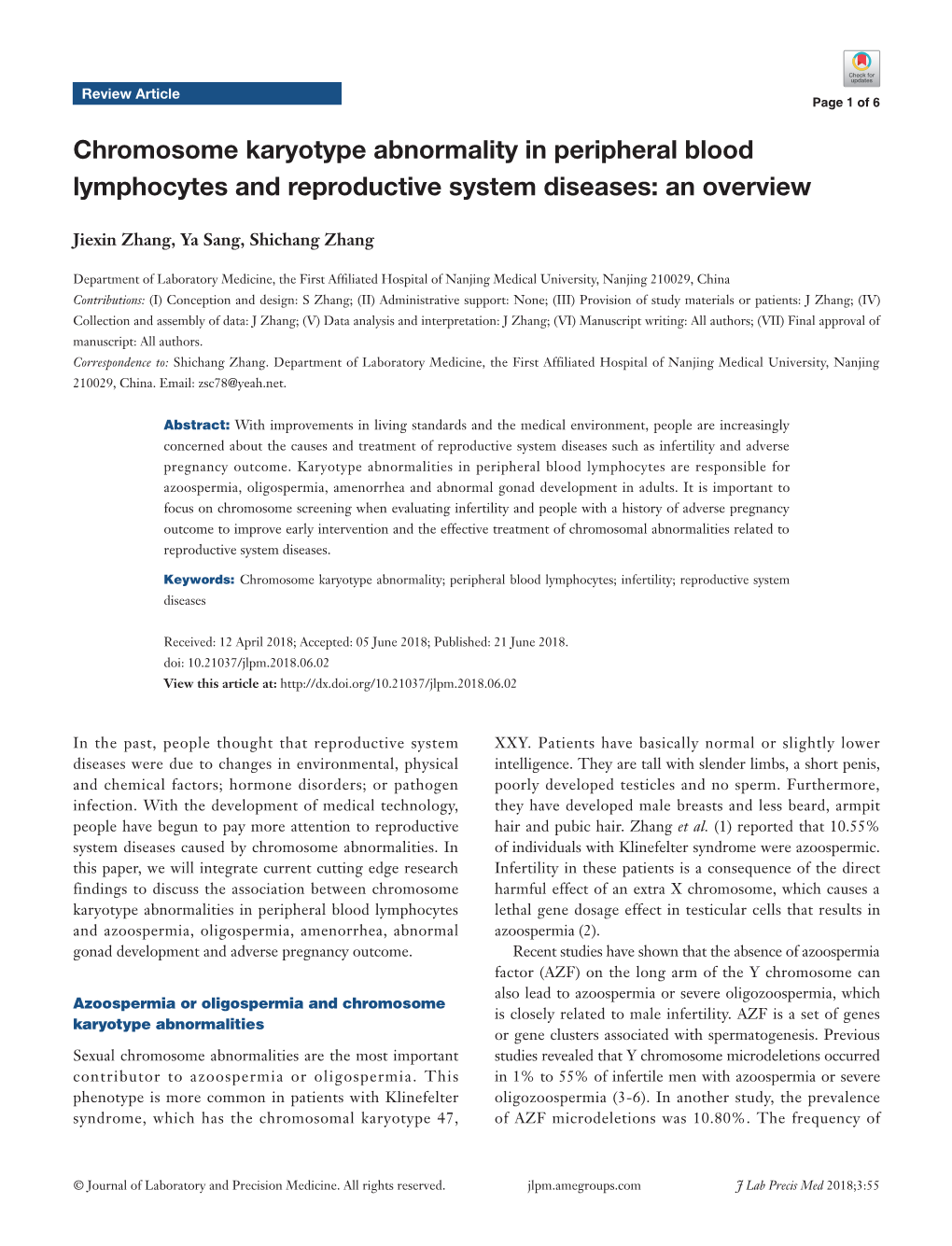 Chromosome Karyotype Abnormality in Peripheral Blood Lymphocytes and Reproductive System Diseases: an Overview