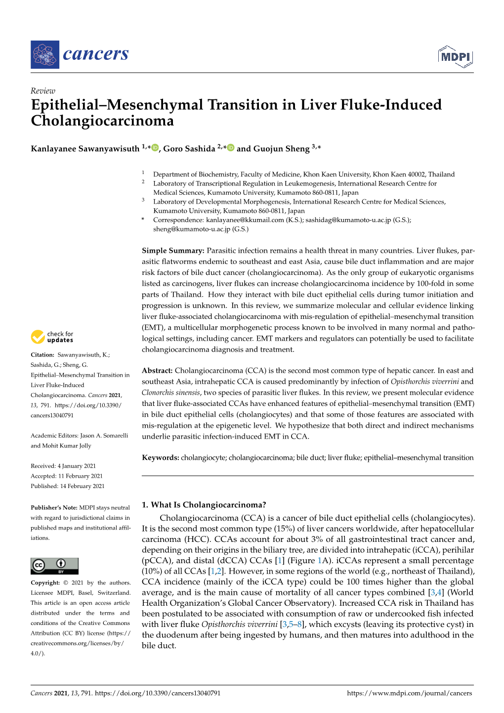 Epithelial–Mesenchymal Transition in Liver Fluke-Induced Cholangiocarcinoma