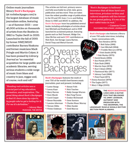 Online Music Journalism Library Rock's Backpages (At Rocksbackpages.Com) Is the Largest Database of Music Journalism Online