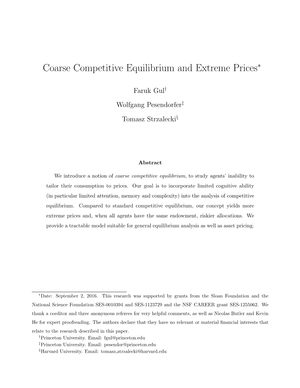 Coarse Competitive Equilibrium and Extreme Prices∗