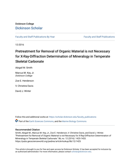 Pretreatment for Removal of Organic Material Is Not Necessary for X-Ray-Diffraction Determination of Mineralogy in Temperate Skeletal Carbonate