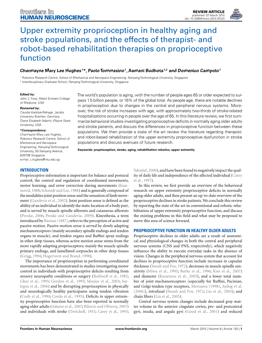 Upper Extremity Proprioception in Healthy Aging and Stroke