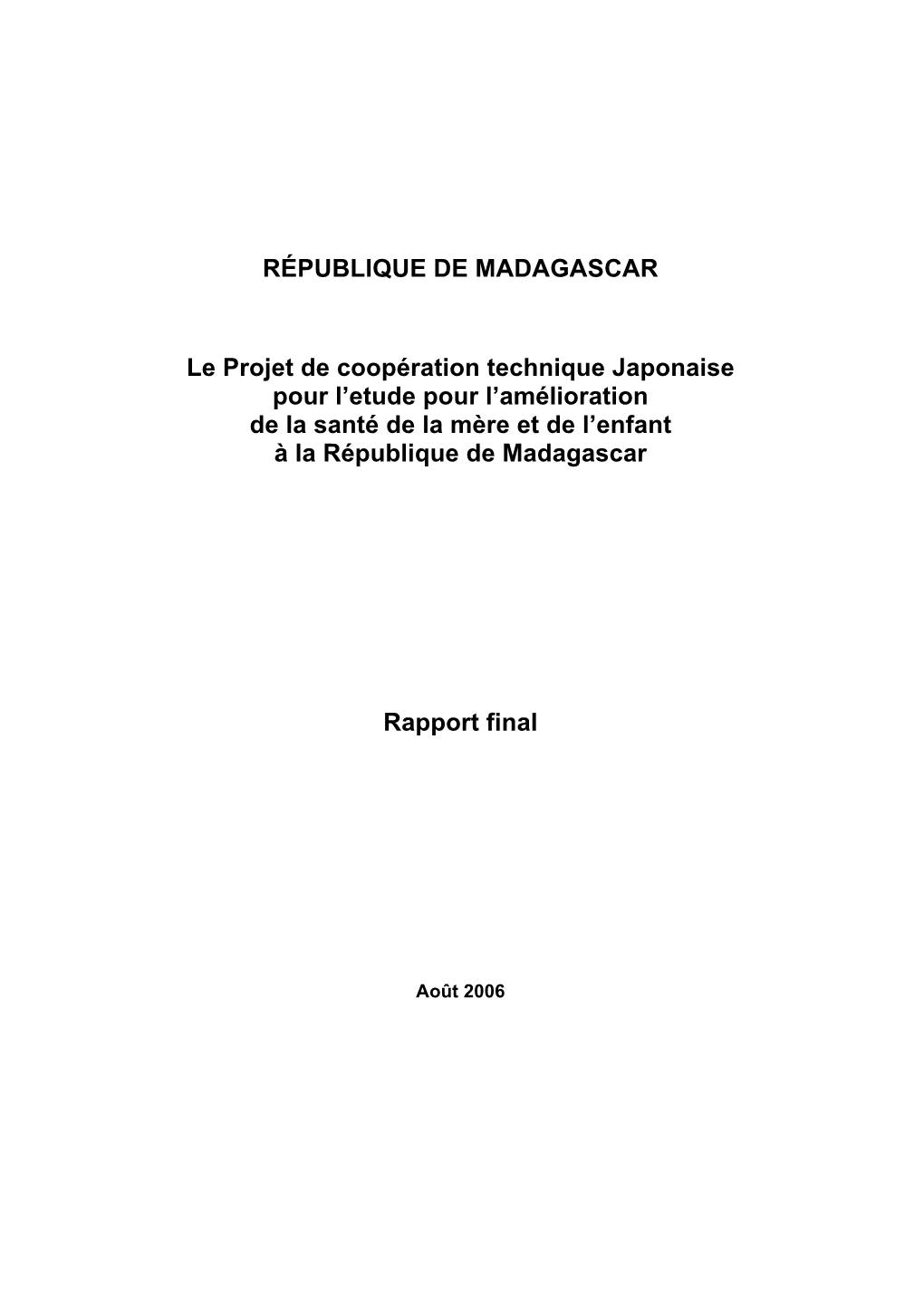 République De Madagascar