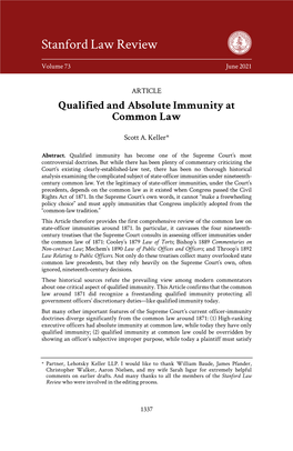 Qualified and Absolute Immunity at Common Law