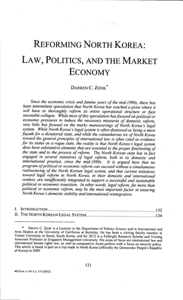 Reforming North Korea: Law, Politics, and the Market Economy