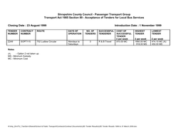 Acceptance of Tenders for Local Bus Services