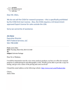 Cvsa1.Com Subject: RE: Estimate Package Date: 6 Mar 2014 17:40 To: Jamie Allen J.Allen@Ciid.Dk
