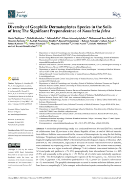 Diversity of Geophilic Dermatophytes Species in the Soils of Iran; the Signiﬁcant Preponderance of Nannizzia Fulva