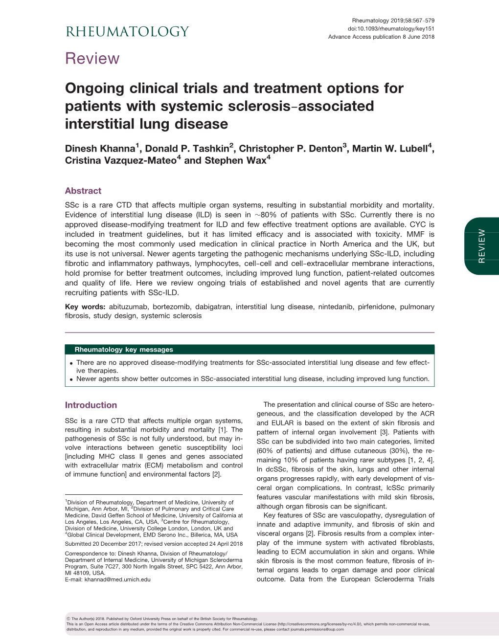 Ongoing Clinical Trials and Treatment Options for Patients with Systemic SclerosisAssociated Interstitial Lung Disease