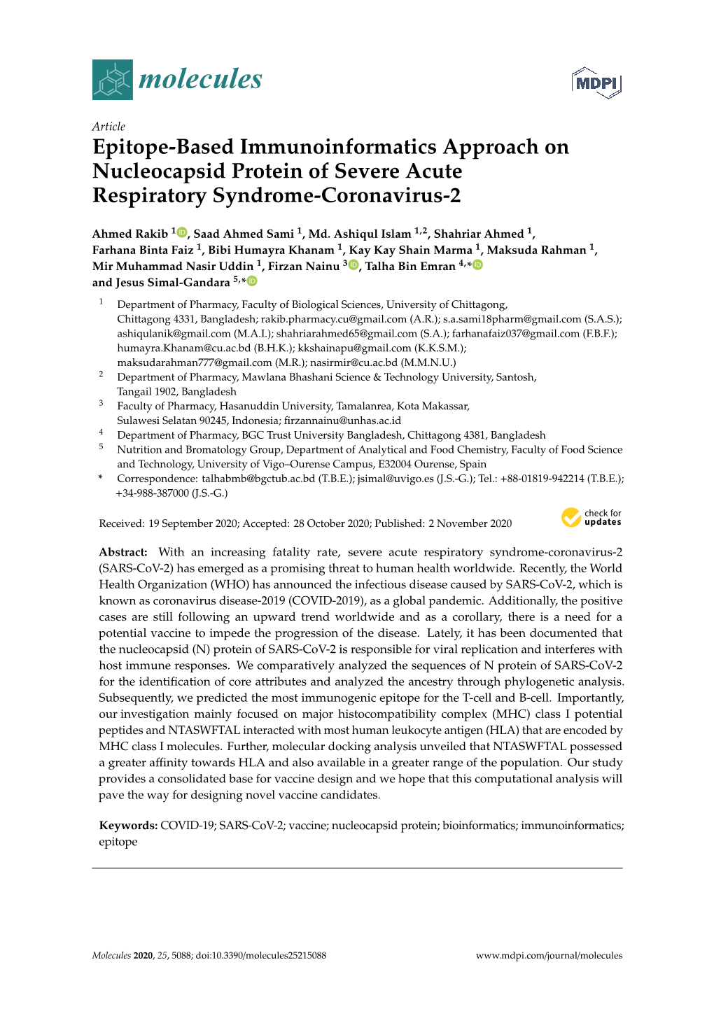 Epitope-Based Immunoinformatics Approach on Nucleocapsid Protein of Severe Acute Respiratory Syndrome-Coronavirus-2