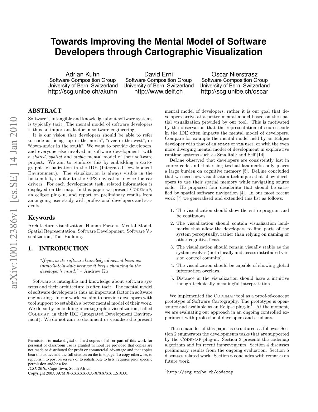 Towards Improving the Mental Model of Software Developers Through Cartographic Visualization