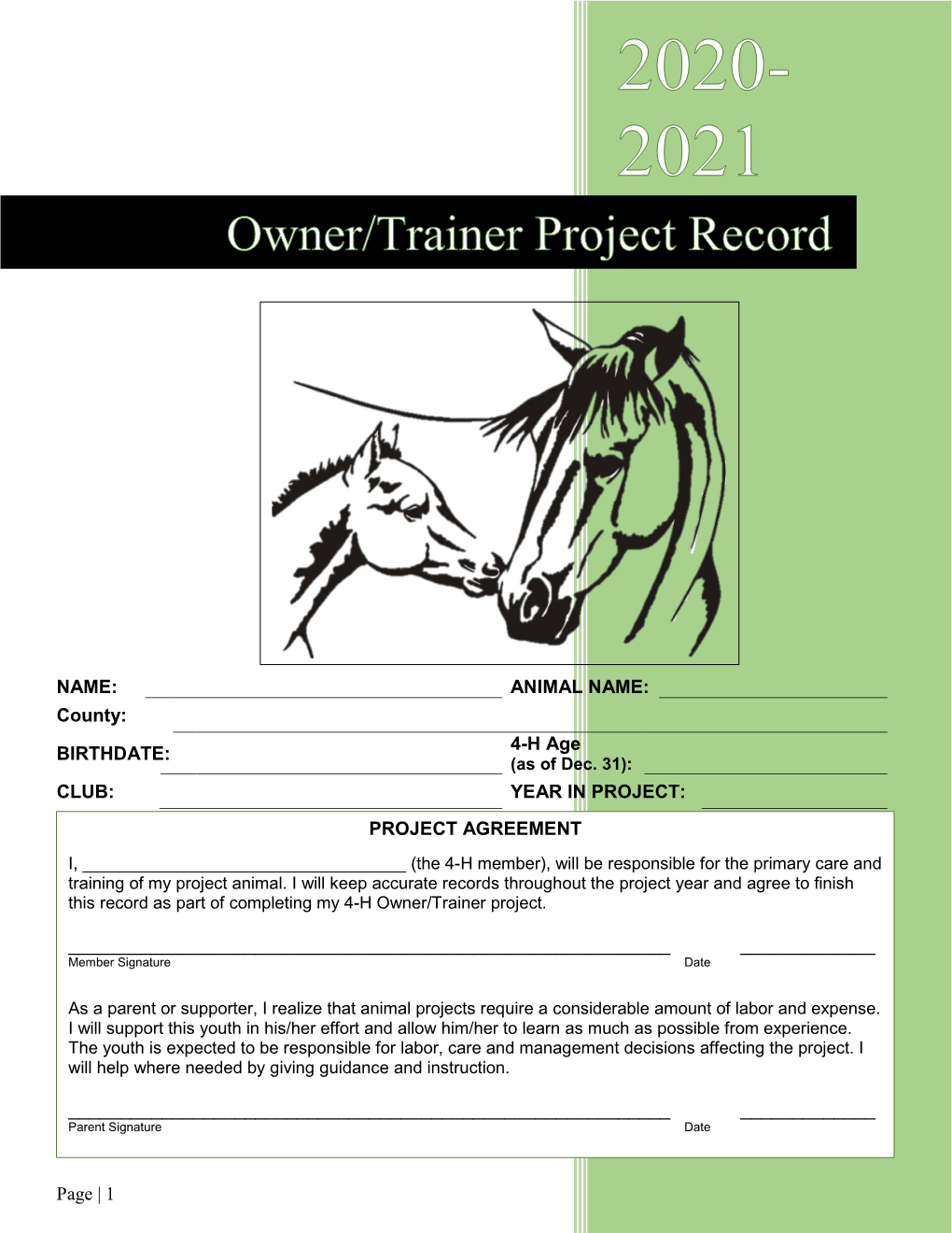 Owner/Trainer Project Record