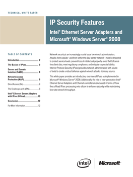 Intel Ethernet Server Adapters and Microsoft Windows Server 2008