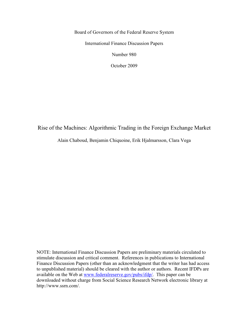 Algorithmic Trading in the Foreign Exchange Market