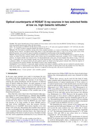 Optical Counterparts of ROSAT X-Ray Sources in Two Selected ﬁelds at Low Vs