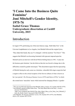 Joni Mitchell's Gender Identity, 1975-76 Introduction