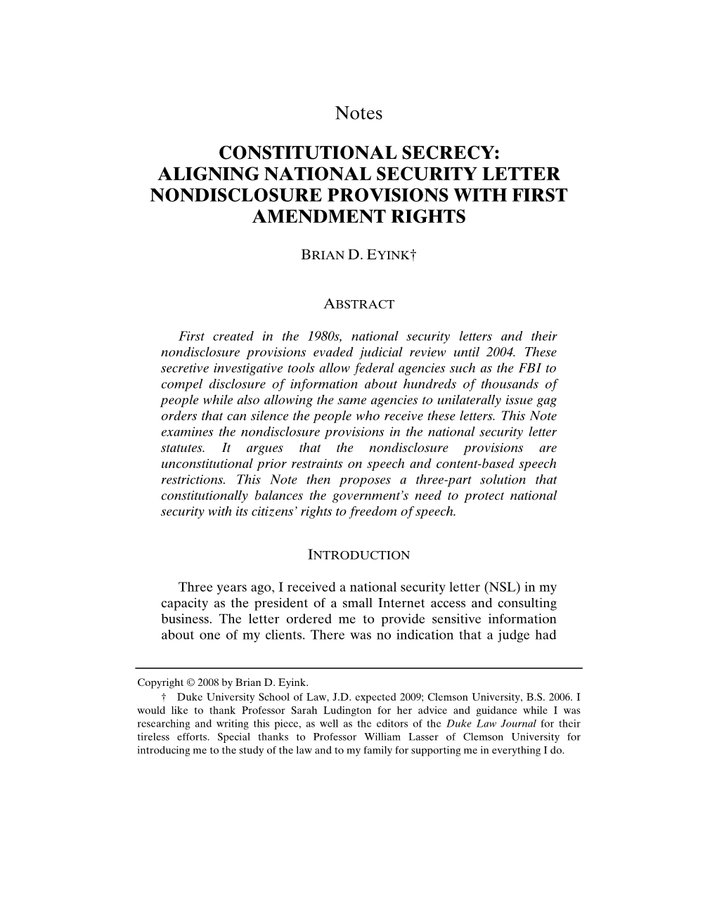 Constitutional Secrecy: Aligning National Security Letter Nondisclosure Provisions with First Amendment Rights