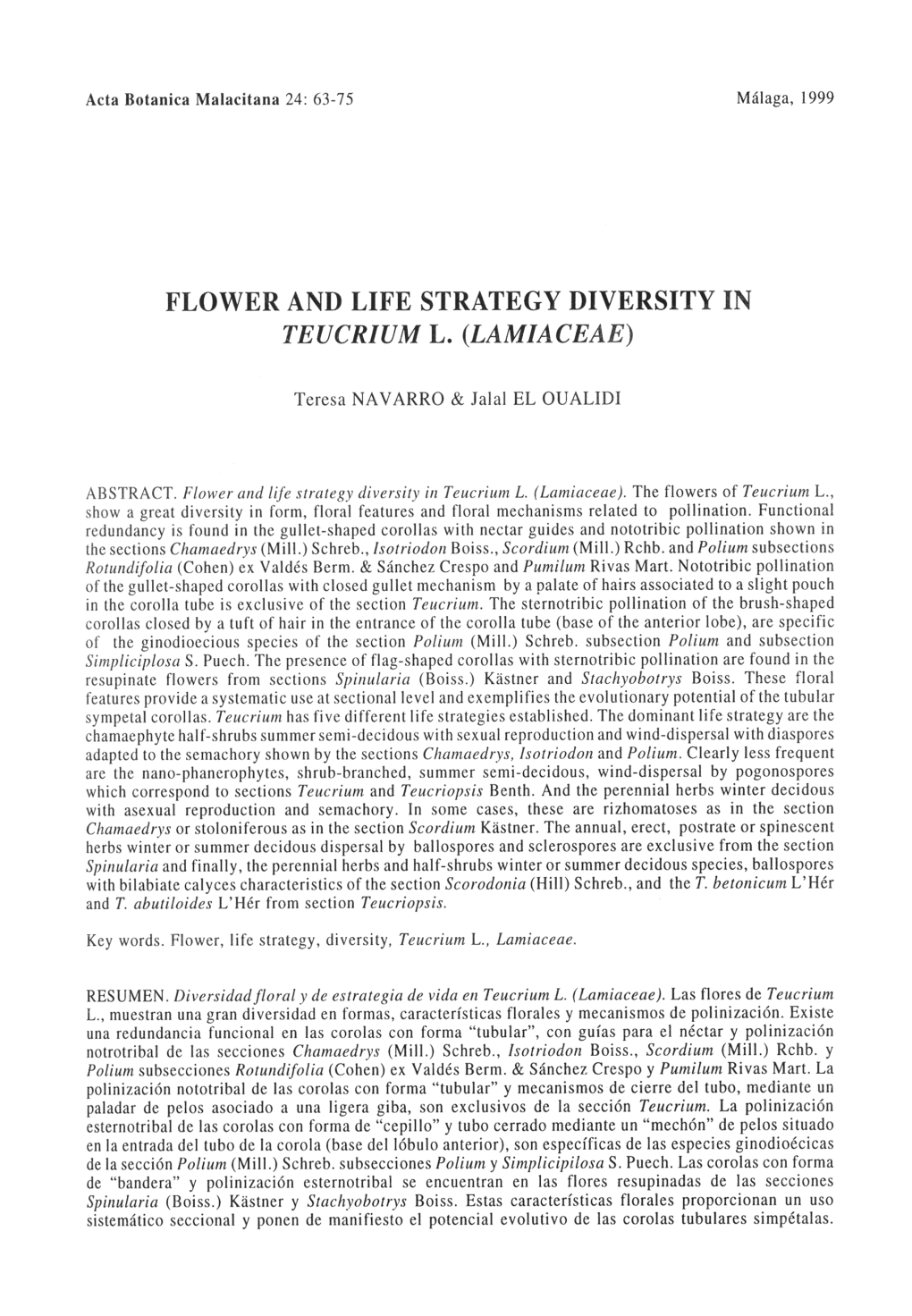 Flower and Life Strategy Diversity in Teucrium L