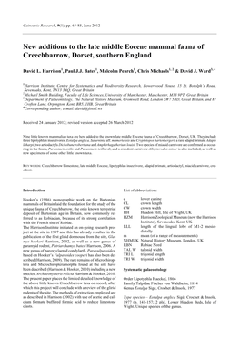 New Additions to the Late Middle Eocene Mammal Fauna of Creechbarrow, Dorset, Southern England