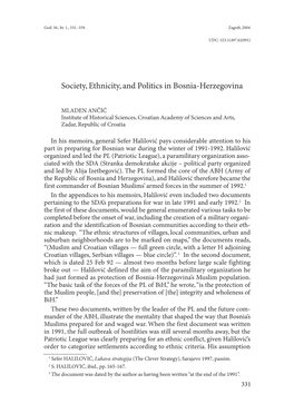 Society, Ethnicity, and Politics in Bosnia-Herzegovina