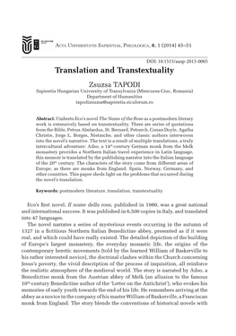Translation and Transtextuality