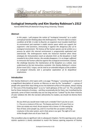 Ecological Immunity and Kim Stanley Robinson's 2312