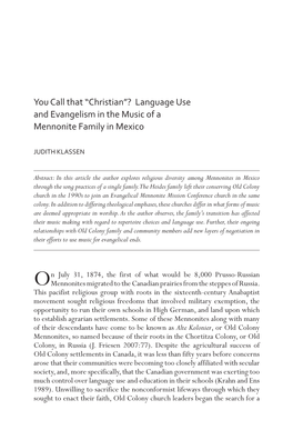 “Christian”? Language Use and Evangelism in the Music of a Mennonite Family in Mexico